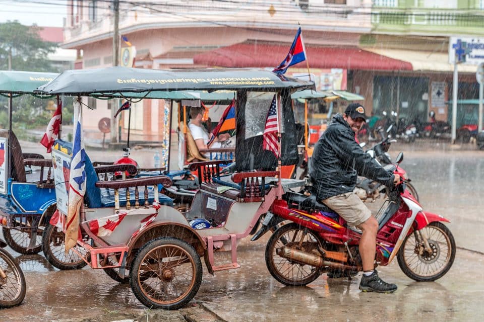 Riding Cambodian tuk tuks in the rain