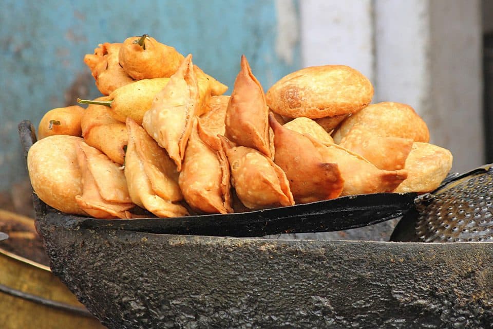 Samosas cooked out in the street in Sri Lanka